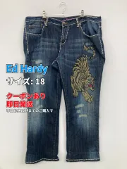 Ed Hardy エドハーディー デニムパンツ 18 ネイビー フルレングス 刺繍 無地 スタンダード ストレート レギュラー ヴィンテージ メンズのサムネイル