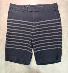 【GLOBAL WORK】Lサイズ ボーダー ショートパンツ ネイビー×グレー 綿麻混 ストレッチ ハーフパンツ カジュアル ショーツ 夏物 ボトムス 爽やか おしゃれ サーフ スタイル メンズのサムネイル