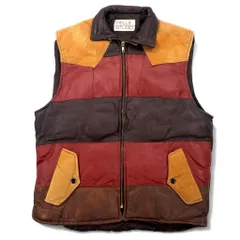PELLE STUDIO 90年代 レザー ダウンベスト 中綿 L ブラウン マルチカラー コーデュロイのサムネイル