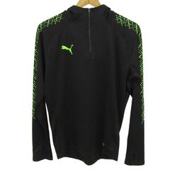プーマ パーカー トップス 長袖 ハーフジップ スポーツウエア メンズ Mサイズ ブラック×グリーン PUMA 【中古】
