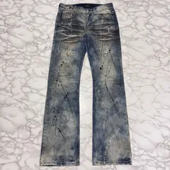 トレンド【LAGUST ラガス  【商品名】y2k 00's archive grid/paint/studs/denim pants パンツ/ラメ コーティング スプラッシュ ブーツカット デニムのサムネイル