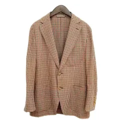 カルーゾ CARUSO 1122-343-5582 アローズ ガンクラブチェック シングル 2B ジャケット テーラード ブレザー 美品 48 ベージュ系のサムネイル