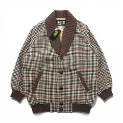 DAKS 90年代 日本製 ショールカラー リブ ブルゾン S ウール ガンクラブチェック くるみボタン 未使用品のサムネイル
