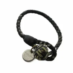 ボッテガヴェネタ BOTTEGA VENETA ブレスレット アクセサリー レザー イントレチャート 編み込み ロゴ 黒 ブラック ■GY11 /MQのサムネイル