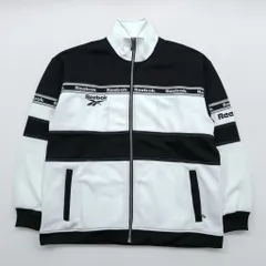 Reebok 90年代 トラックジャケット ジャージ M ホワイト ブラック ドローコード スタンドカラー フルジップのサムネイル