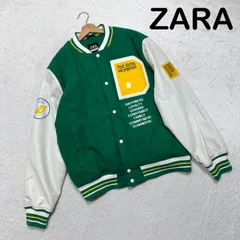 ZARA ザラ ワッペン 刺繍 バックプリント スタジャン バーシティジャケット グリーン EUR XLのサムネイル