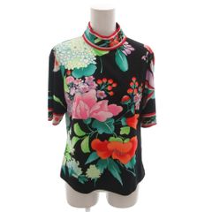 レオナール カンカン カットソー トップス トリム 花 ハイネック 黒 L