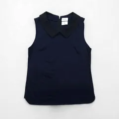 MIHARA YASUHIRO 襟付き ノースリーブ ブラウス L ネイビー コットン ストレッチ 日本製のサムネイル