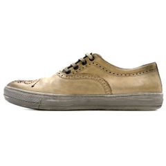 ALEXANDER McQUEEN Vintage Distressed Skull Medallion Leather Sneakers, Size 27cm, Beige Leather, Skull Design, Item Number 7879
