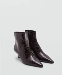 マンゴ レディース シューズ ブーツ・レインブーツ アンクル ブーツ MANGO Womens CrocEffect PointedToe Ankle Boots Chocolate チョコレートのサムネイル