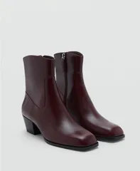 マンゴ レディース シューズ ブーツ・レインブーツ アンクル ブーツ レザー MANGO Womens Squared Toe Leather Ankle Boots Burgundy バーガンディのサムネイル