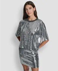 ダナキャランニューヨーク レディース トップス シャツ クルーネック 半袖 スパンコール DKNY Jeans Womensequins Crewneck Boxy ShortSleeve Relaxのサムネイル
