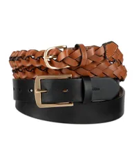 カルバンクライン レディース アクセサリー ベルト Calvin Klein Womens Two Pack Skinny Braid and Harness Buckle Belt Set Blacのサムネイル