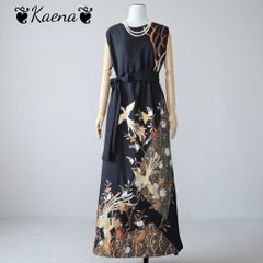 着物リメイク ロングワンピース 黒留袖 Aライン マキシ丈ドレス 金彩