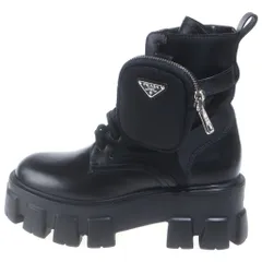 PRADA (プラダ) モノリス ポーチ付き レザーショートブーツ 革靴 シューズ Re-Nylon トライアングルロゴ ブラック 1T255M レディースのサムネイル