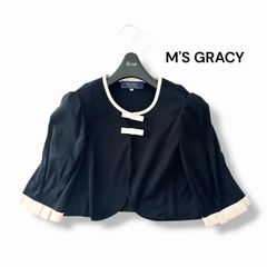 エムズグレイシー M'S GRACY バイカラー ボレロ カーディガン リボン ブラック 黒 38 M 美品 羽織 2021年モデル 定価24,200円 美品 6JL022