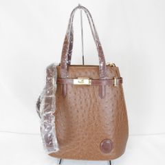 JRA認定 lei felice オーストリッチ トートバッグ 本革 ブラウン 
