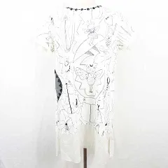 アルベロベロ　ALBEROBELLO olleborebla ワンピース 膝下丈 半袖 綿 ホワイト 総柄 イラスト ビジュー kz16103のサムネイル