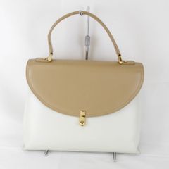 銀座カネマツ ベージュ ホワイト バイカラー レザー ハンドバッグ 大
