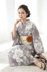 浴衣ジェンヌ 浴衣5点セット ポリエステル 薄茶 ライトブラウン 半幅帯