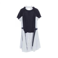 近年 sacai 異素材ドッキング ニットワンピース ベルト付 ストライプ
