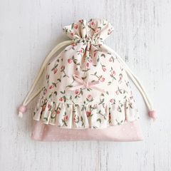 現品☆リバティ フェリシテピンクベージュ×くすみピンク×ワッペン