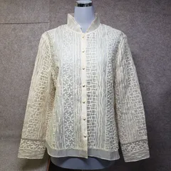DANA PARIS ダナパリ シアー 刺繍 長袖ブラウス スタンドカラー 44　u7569fのサムネイル