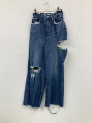 Evris エヴリス デニムパンツ S ブルー フルレングス 無地 ワイド・ルーズ ストレート ハイウエスト クラッシュ・ダメージ レディースのサムネイル