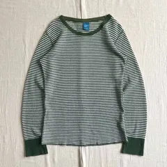 希少　完売　廃番品　2015 Fall/Winter　Good On　グッドオン　ボーダー柄　ロングスリーブ　ワッフル　サーマルTシャツ　グリーン×ホワイト　反応染め　脇下リブ　S　Y2K　アメカジ　グランジ　stripes design thermal-Tのサムネイル