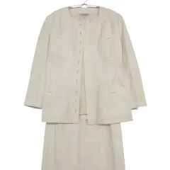 CHANEL シャネル スーツ ヴィンテージ スカート セットアップ ノーカラーロングジャケット ココマークロゴ裏地 オフホワイト 38【M】 レディース 【中古】のサムネイル