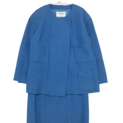 CHANEL シャネル スーツ ヴィンテージ ツイード セットアップ ノーカラージャケット タイトスカート ブルー 40【L】 レディース 【中古】のサムネイル