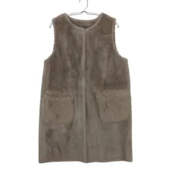 BALMAIN バルマン ベスト 羊革 ダブルフェイス ラム ムートン ロング アウターノーカラー ファーポケット ジャケット グレージュ 9【M】 レディース 【中古】のサムネイル
