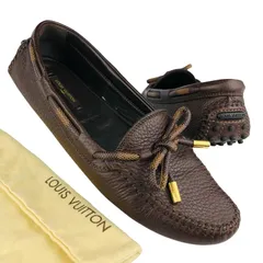 美品★LOUIS VUITTON★ルイヴィトン・レザー ダミエグラフィットデザイン:リボン ドライビングシューズ (37/24㎝相当) イタリア製 レディースシューズ カジュアル ブランドシューズ モカシン 革靴 夏靴のサムネイル