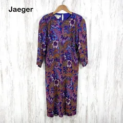JAEGER イエーガー スクエアスパンコール 花柄 ワンピース ブルー レトロのサムネイル