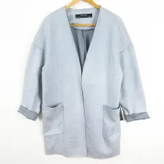 ザラ ベーシック ZARA BASIC スウェード風 ジャケット カーディガン ロールアップ ストレッチ XS ライトブルー 小さいサイズ 8073/222 kz13226のサムネイル