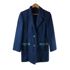 レオナール LEONARD ジャケット デニム ロング ポケット 花 ゴールドボタン 青系 11ARサイズ 980655のサムネイル