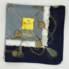 FENDI フェンディ 大判 ハンカチ 青 ブルー 紺 ネイビー 総柄 綿100％ 新品未使用のサムネイル