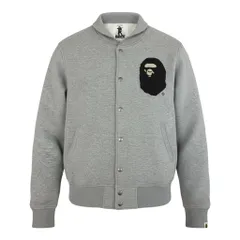 Mg19 A BATHING APE アベイシングエイプ NIGO期 00's スウェットスタジャン エイプヘッド ワッペンロゴ  XL グレー コットン100％ メンズu02tのサムネイル