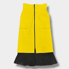 CITY インナー付き ロングスカート 0 イエロー マスタード フロントジップ メッシュ レイヤード 日本製 レディースのサムネイル