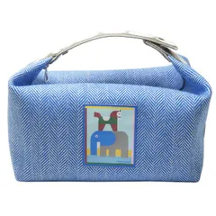 【新品同様】エルメス HERMES キャンバス ハンドポーチ ブリッドアブラックGM アニモー ブロック ブルージタンヌのサムネイル