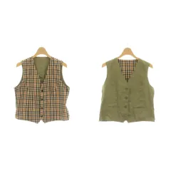 ダックス DAKS ベスト ジレ 前開き リバーシブル チェック 11AB3 ベージュ ブラウン カーキ Vネック /YM15 ■MAのサムネイル