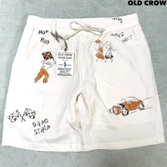 OLD CROW / GLAD HAND ショートパンツ ハーフパンツ ショーツ 新品タグ付 プリント 総柄 ホットロッド Mサイズ アイボリー オフホワイト 白系 オールドクロウ オールドクロー グラッドハンドのサムネイル
