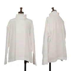 イッセイミヤケISSEY MIYAKE コットンハイネックプルオーバーブラウス 白Mのサムネイル