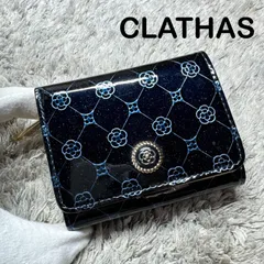 【美品】CLATHAS クレイサス エナメル モノグラム 三つ折り財布 カメリアボタン ネイビーのサムネイル