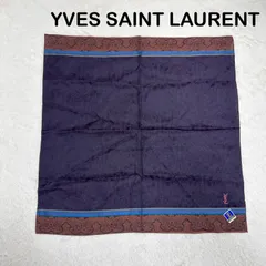 【未使用】YVES SAINT LAURENT イヴサンローラン シール付 ハンカチ ミニスカーフ ペイズリー YSLロゴ刺繍 パープルのサムネイル