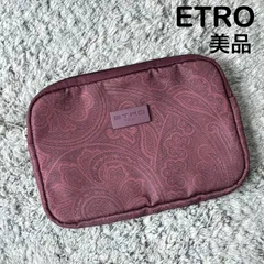 【美品】ETRO エトロ ペイズリー柄 フラットポーチ 小物入れ ボルドー ワインレッドのサムネイル