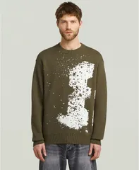 ジースター メンズ アウター ニット・セーター セーター ニット GStar Raw Mens Sprayed 89 PullOn Knit Sweater Dark Olive オリーブのサムネイル