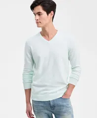 アルファニ メンズ アウター ニット・セーター Vネック セーター コットン Alfani Mens Solid VNeck Cotton Sweater Buttermintのサムネイル