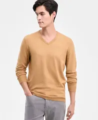 アルファニ メンズ アウター ニット・セーター Vネック セーター コットン Alfani Mens Solid VNeck Cotton Sweater Warm Toffeeのサムネイル