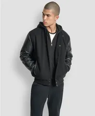 ダナ キャラン ニューヨーク メンズ アウター ジャケット・ブルゾン カラーブロック DKNY Mens Colorblocked Removable Hood Varsity Jacket Blacのサムネイル